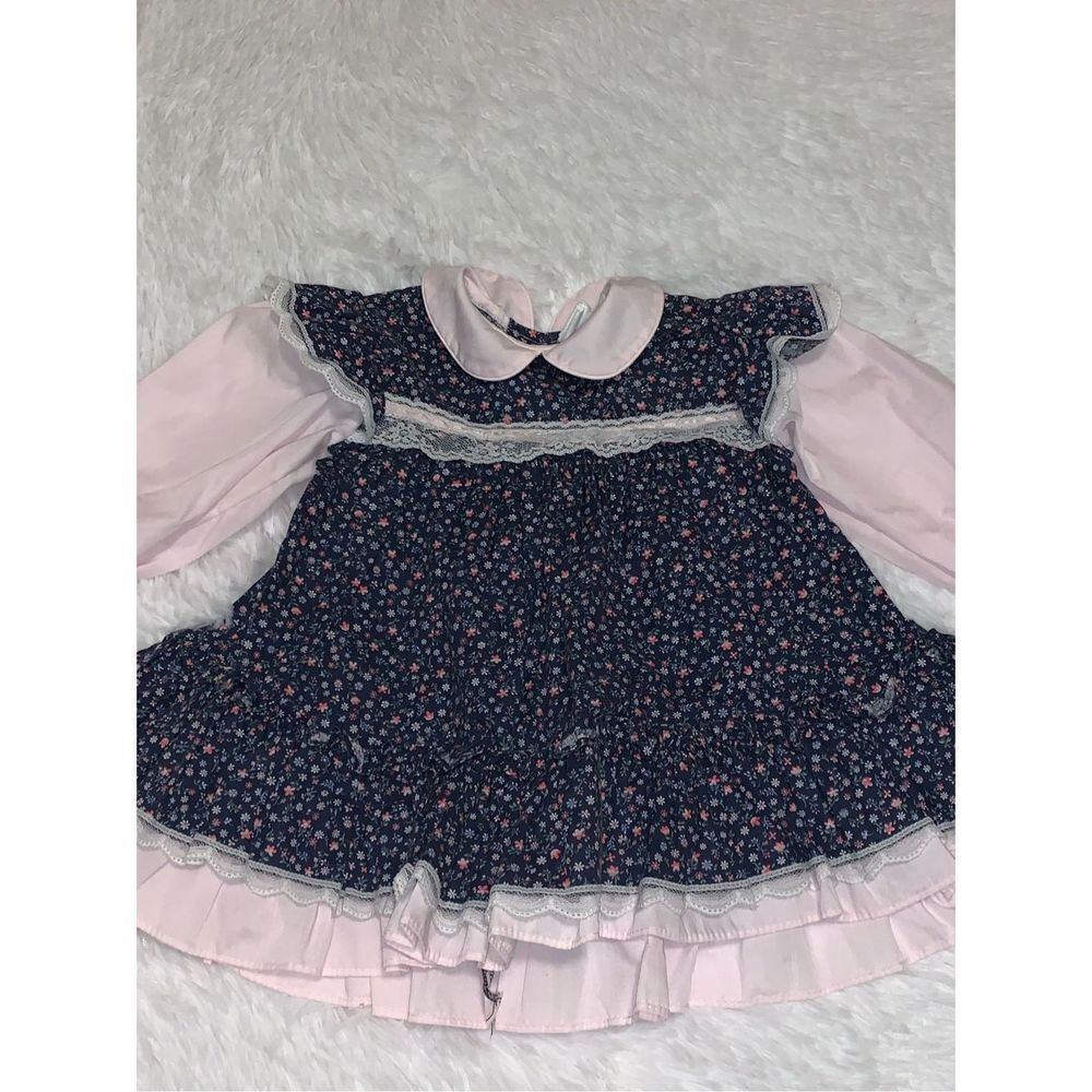 Vintage Bryan Girls Pink and Blue Prairie Pinafore Dress 24 M